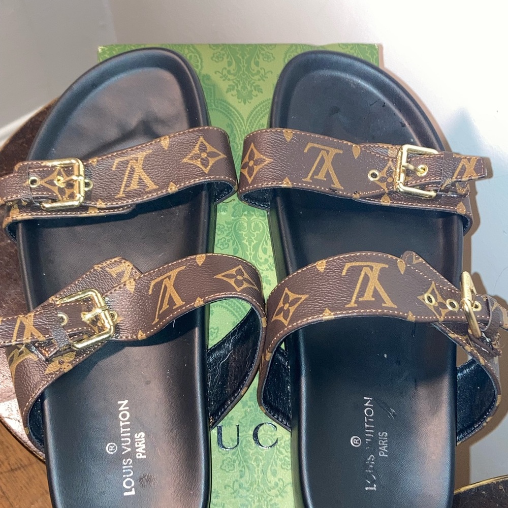 Louis Vuitton Brown and Gold Monogram Sandals